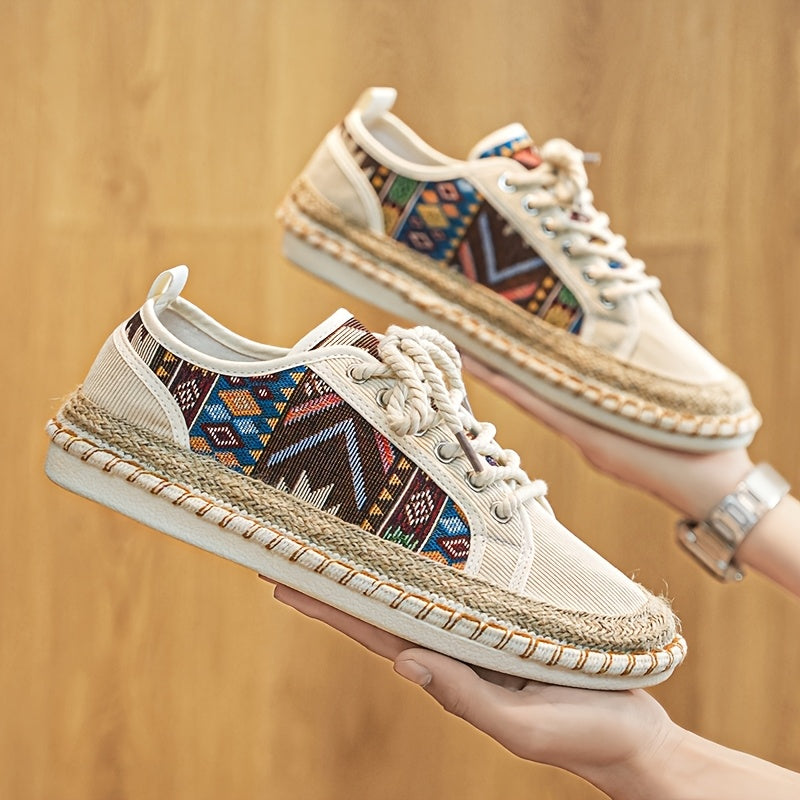 Malek | Lace-Up Patterned Canvas Espadrille Sneakers