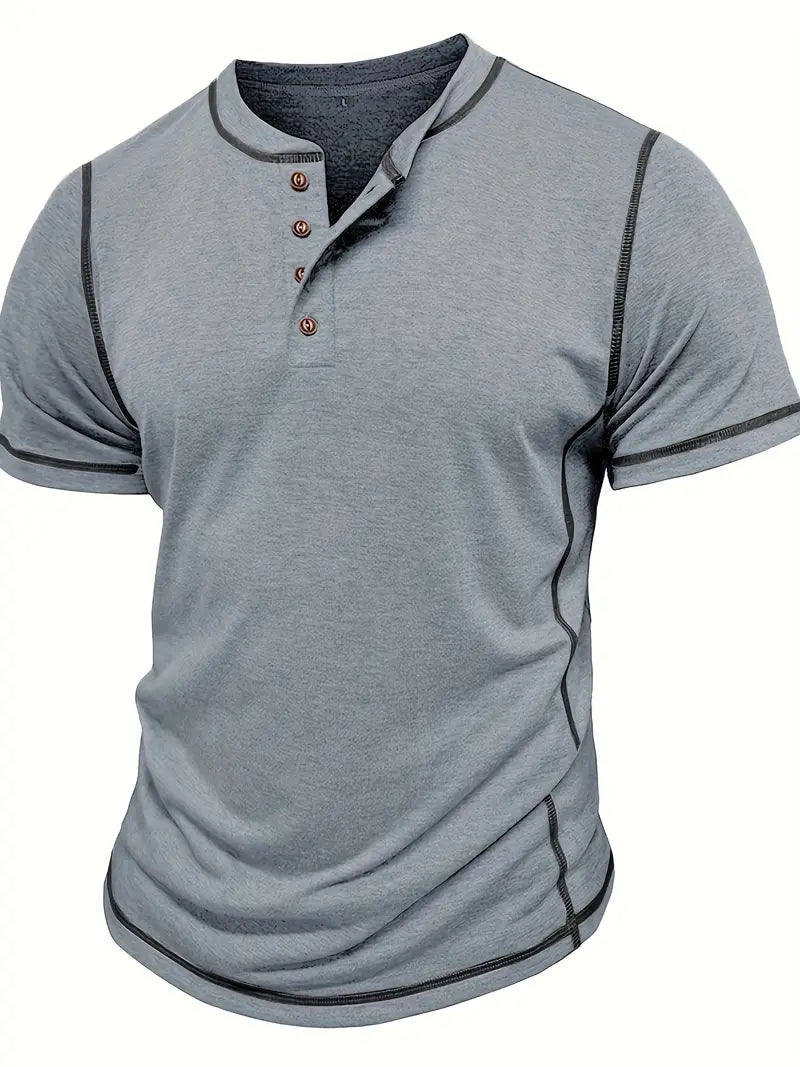 Orazio | Henley Short Sleeve Contrast Stitch Shirt