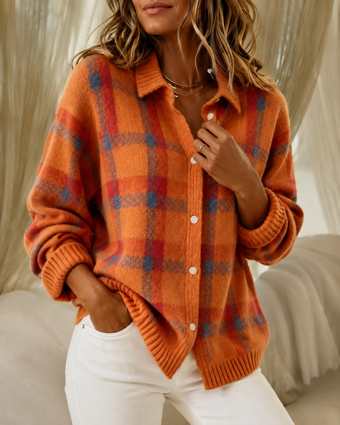 Liselotte | Cardigan With Plaid Pattern and Long Sleeves