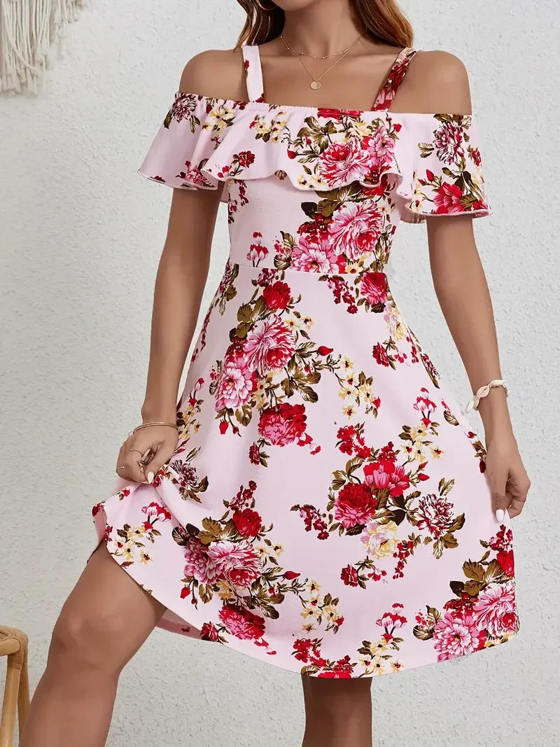 Rosanne | Floral Print Off Shoulder Strap Dress