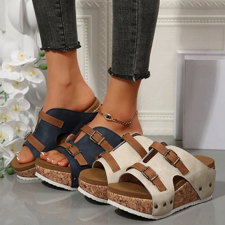 Serhat | Platform Wedge Slide Sandals Double Buckle