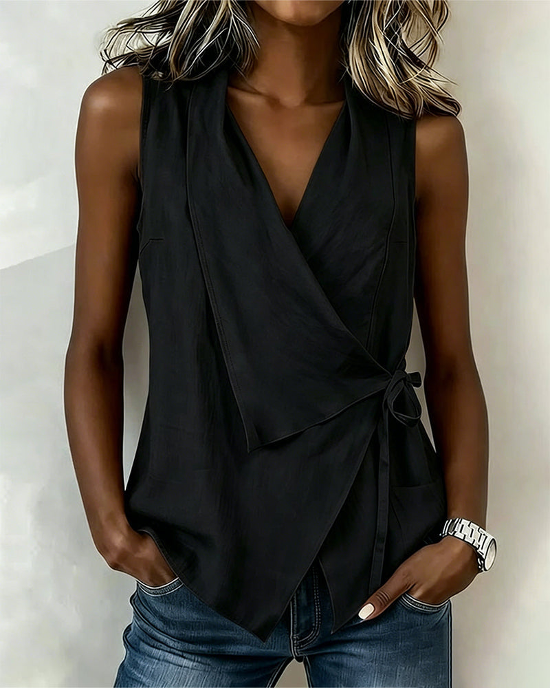 Anily | Sleeveless Wrap Front Tie Tank Top