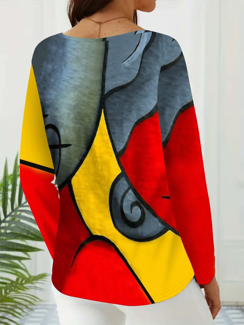 Vespis | Abstract Geometric Print Top with Long Sleeves