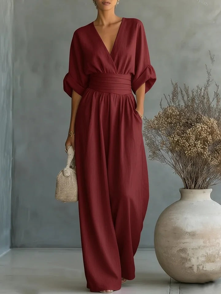 Lumamark | Elegant V-Neck Wide-Leg Jumpsuit