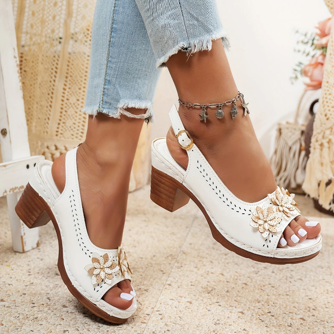 Haisley | Slingback Block Heel Floral Sandals