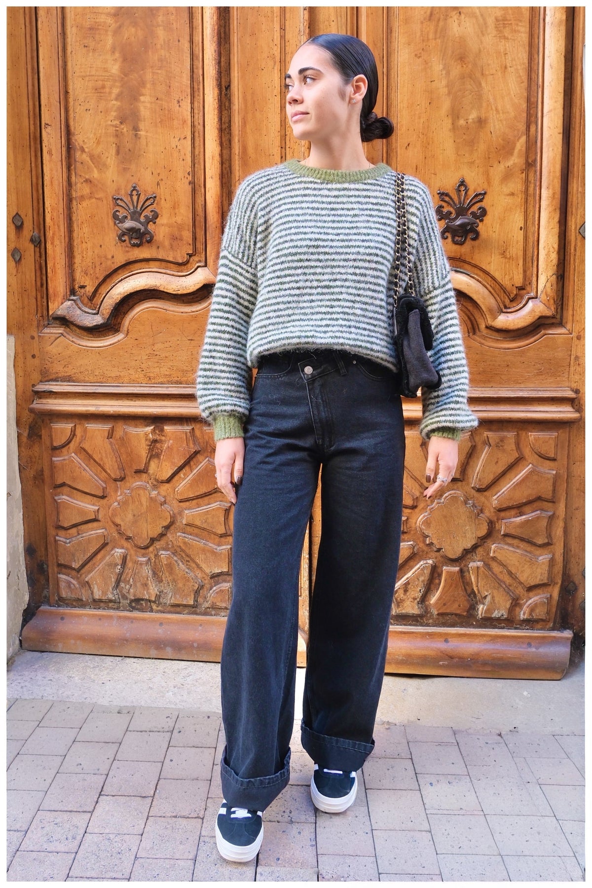 Resmiye | Striped Long Sleeve Button Front Cardigan