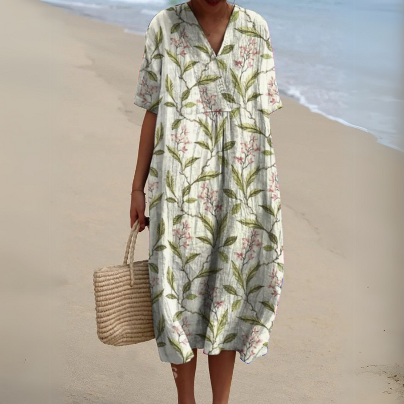 Lora | Floral Print V Neck Midi Dress