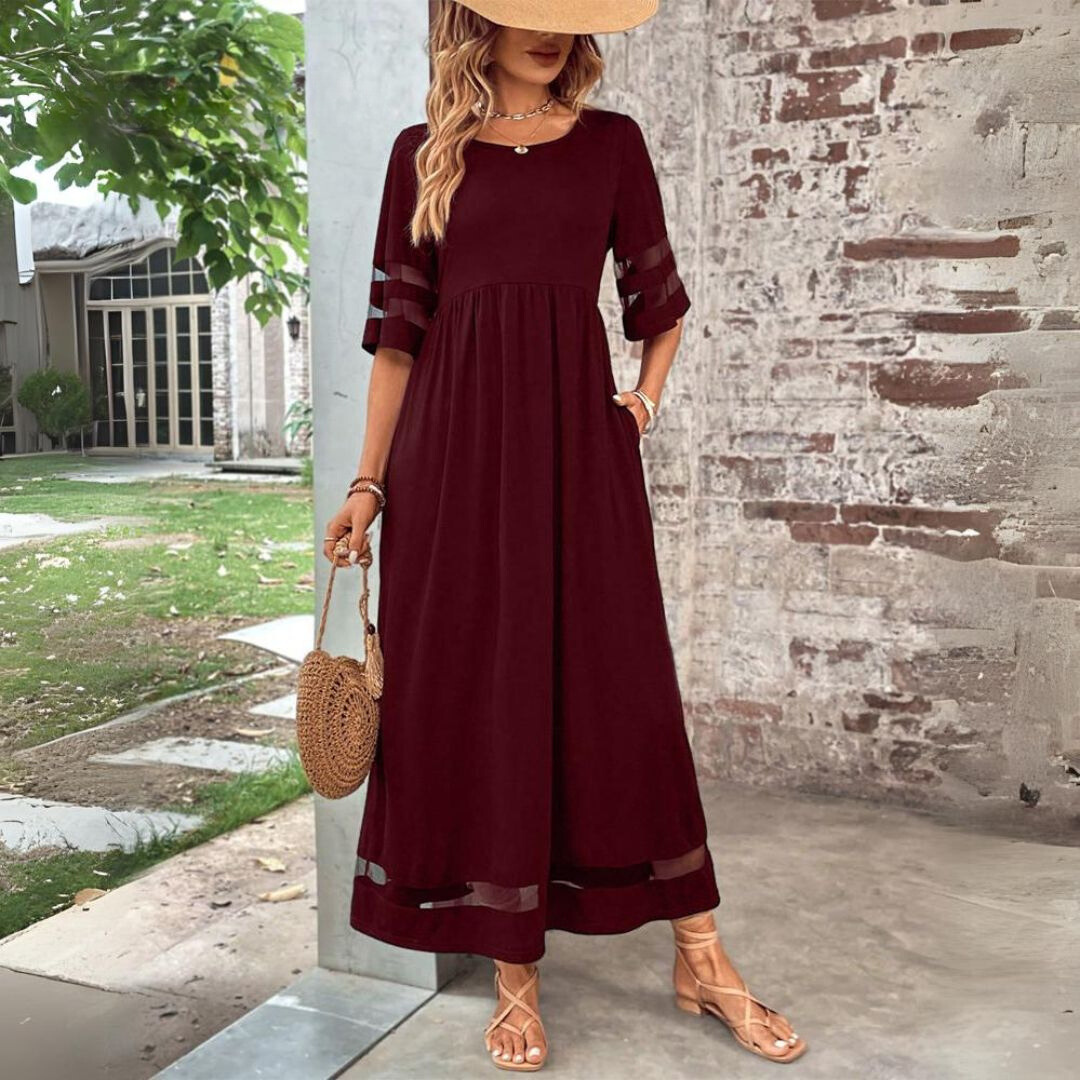 Silvy | Maxi Dress Sheer Sleeve Round Neck