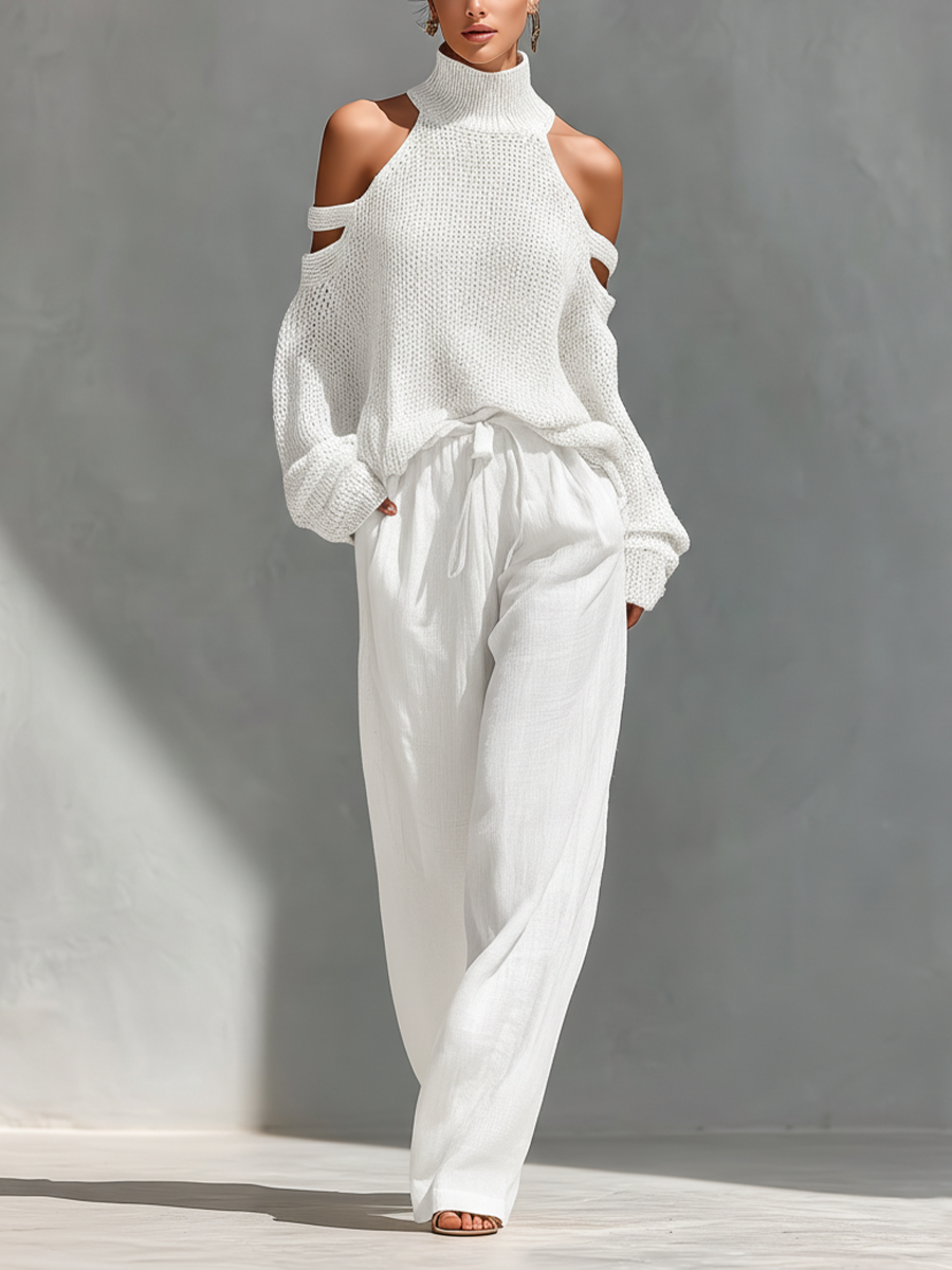 Elyzia |Wide Leg Trouser Set With Knit Top