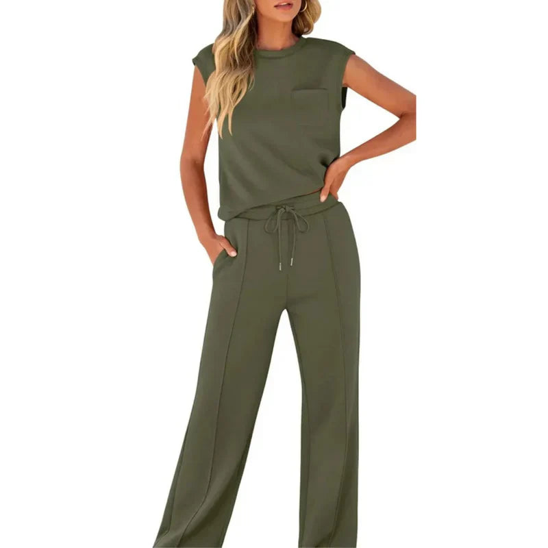 Pestana | Sleeveless Top Wide Leg Pants Set