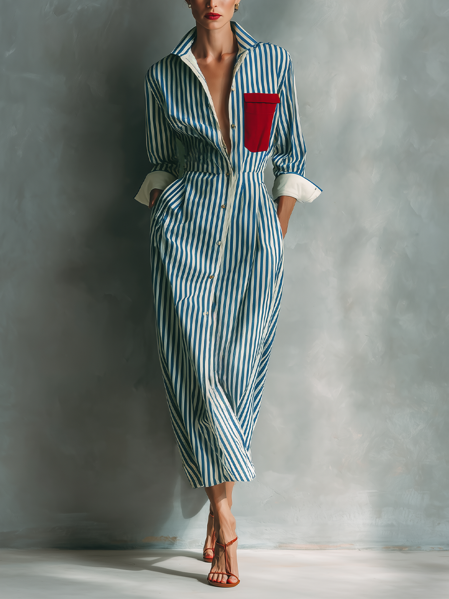 Makeda | Striped Button Front Shirt Maxi Dress