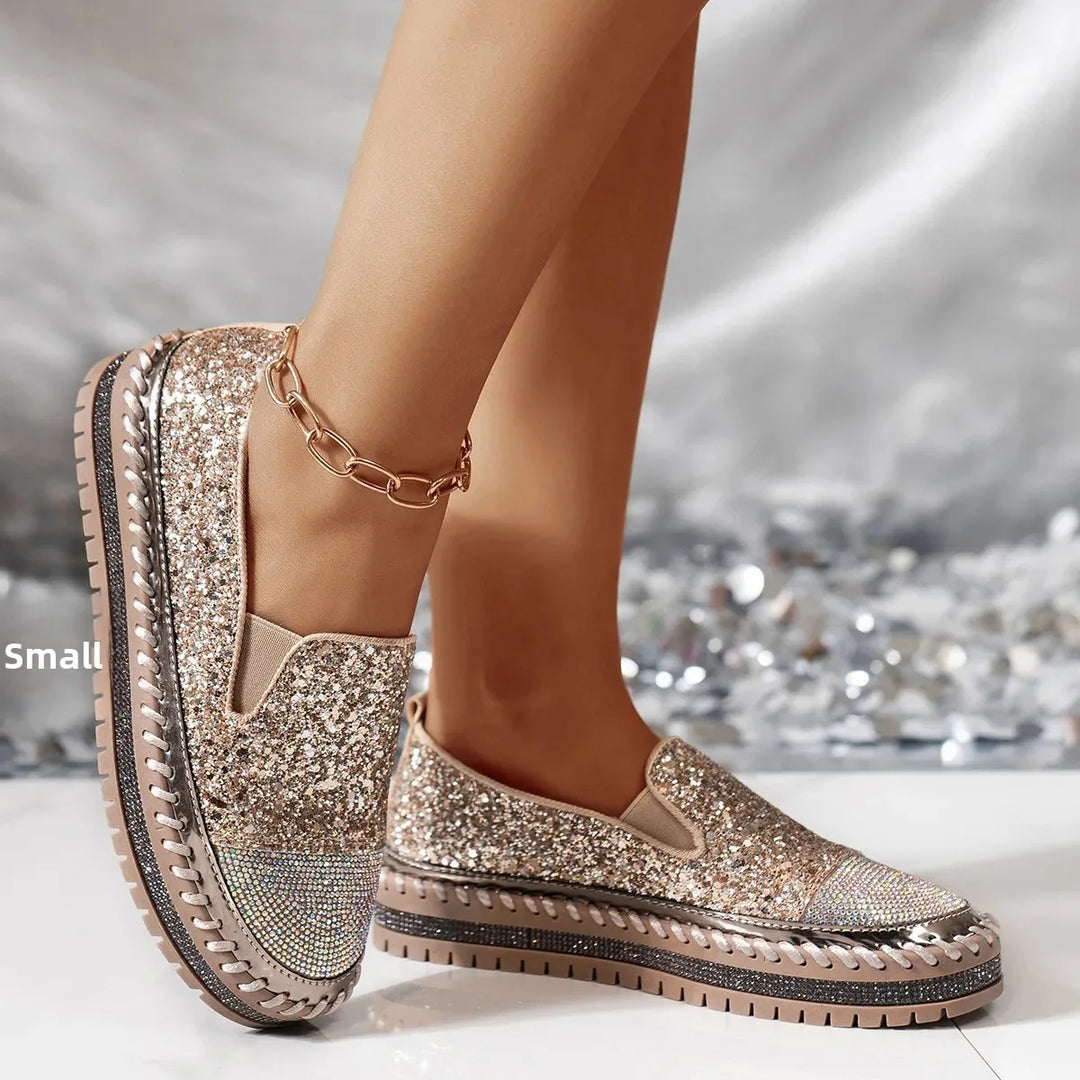 Lizka | Glitter Rhinestone Platform Slip-On Loafers