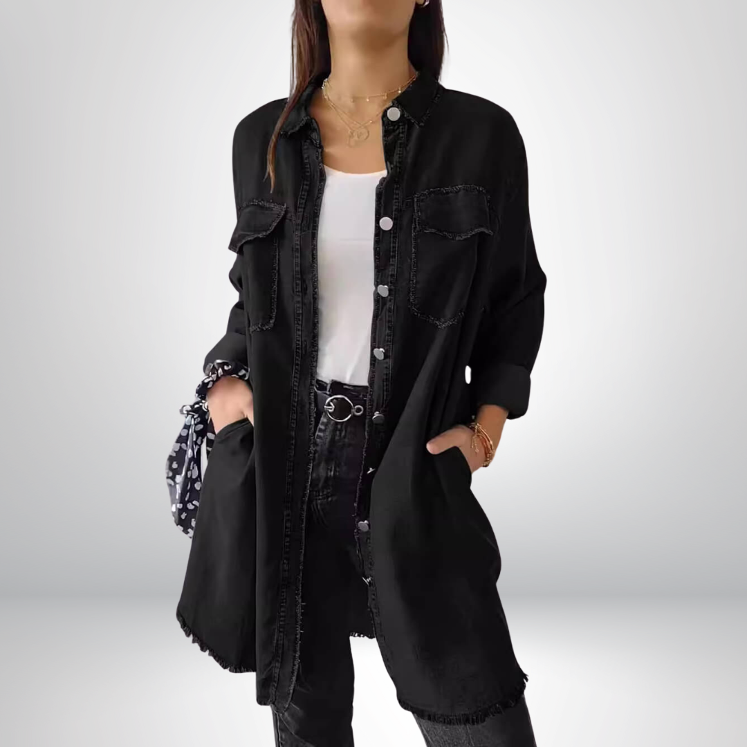 Krystyna | Denim Jacket Longline Collared Button-Front Style