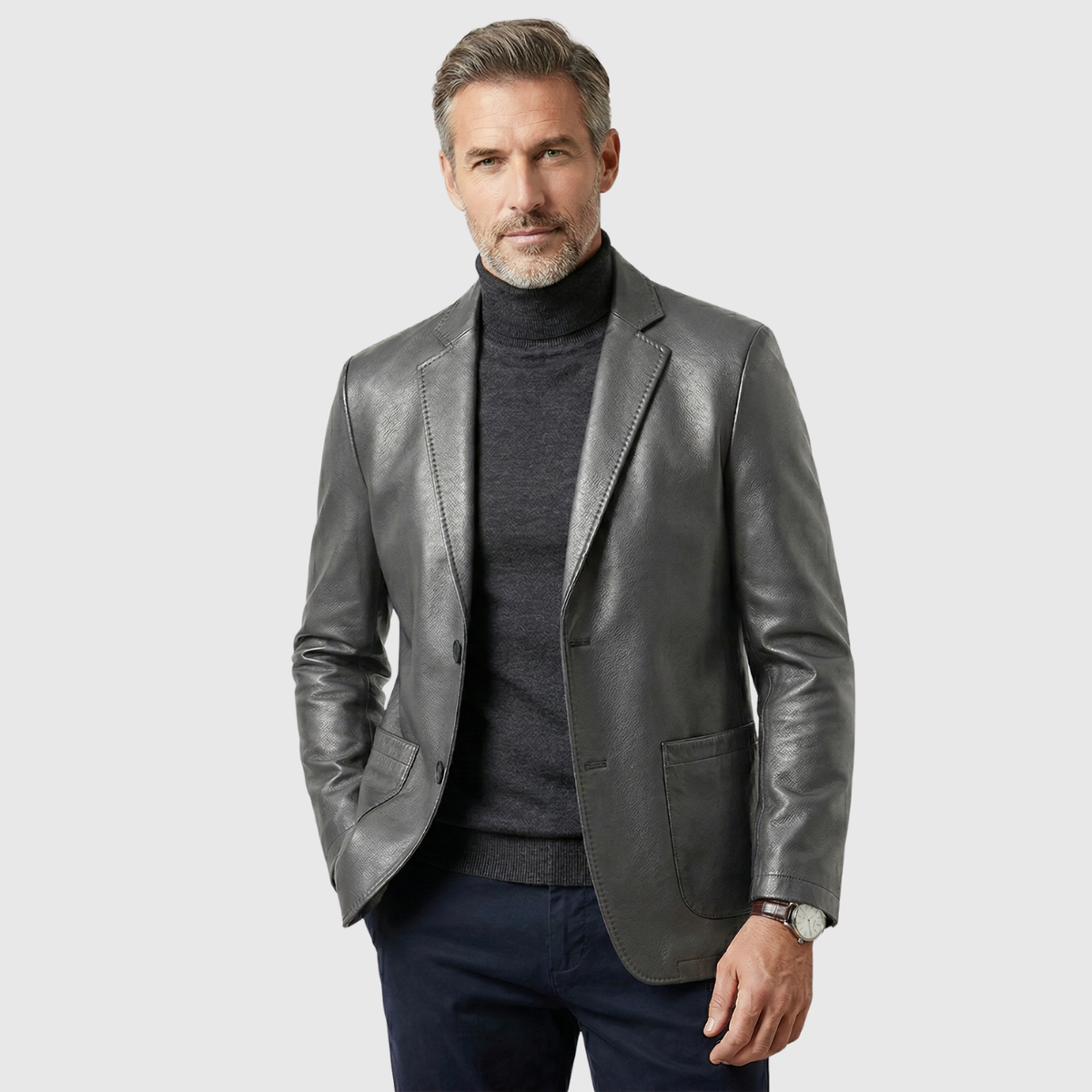 Emil | Blazer Style Leather Jacket with Button Closure