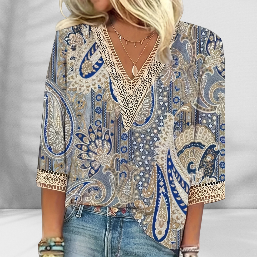 Maricela | Blouse With V Neck Lace Trim