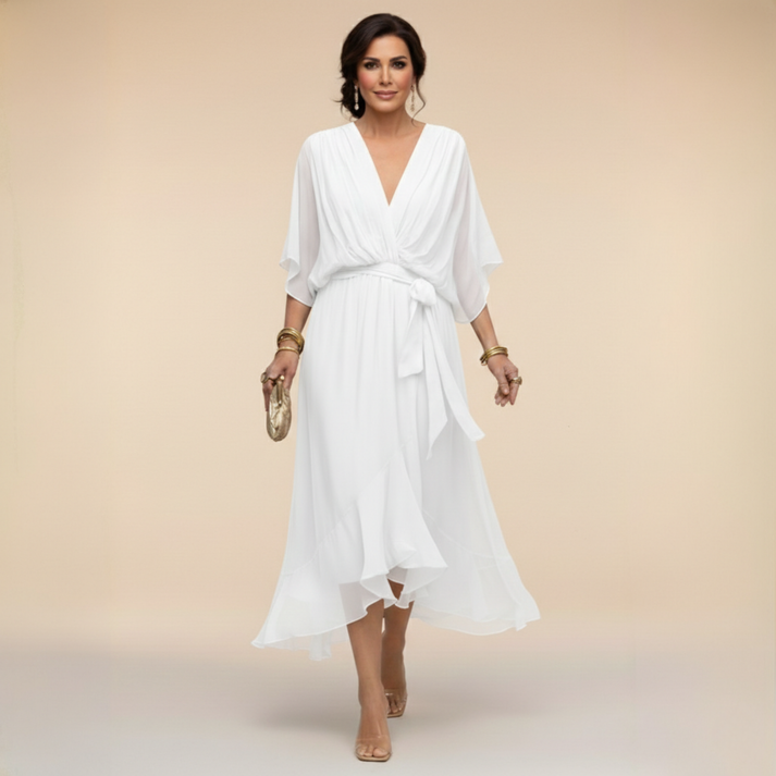 Harshani | Chiffon V Neck Midi Wrap Dress
