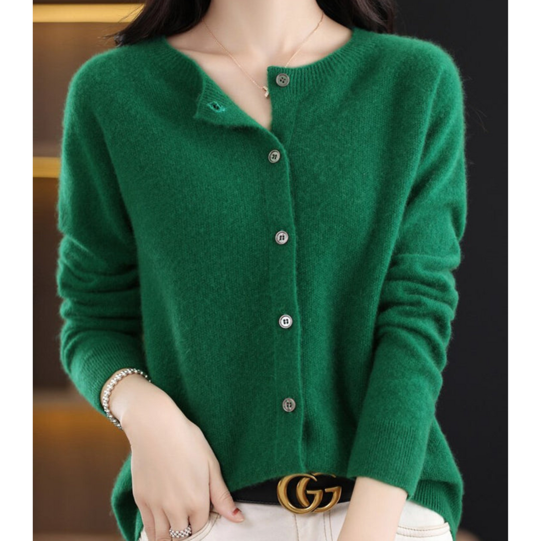 Anne | Cardigan Gray Crew Neck Button Front