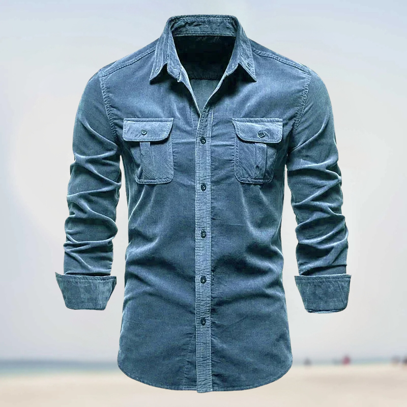 Folko - Corduroy Button Front Long Sleeve Shirt