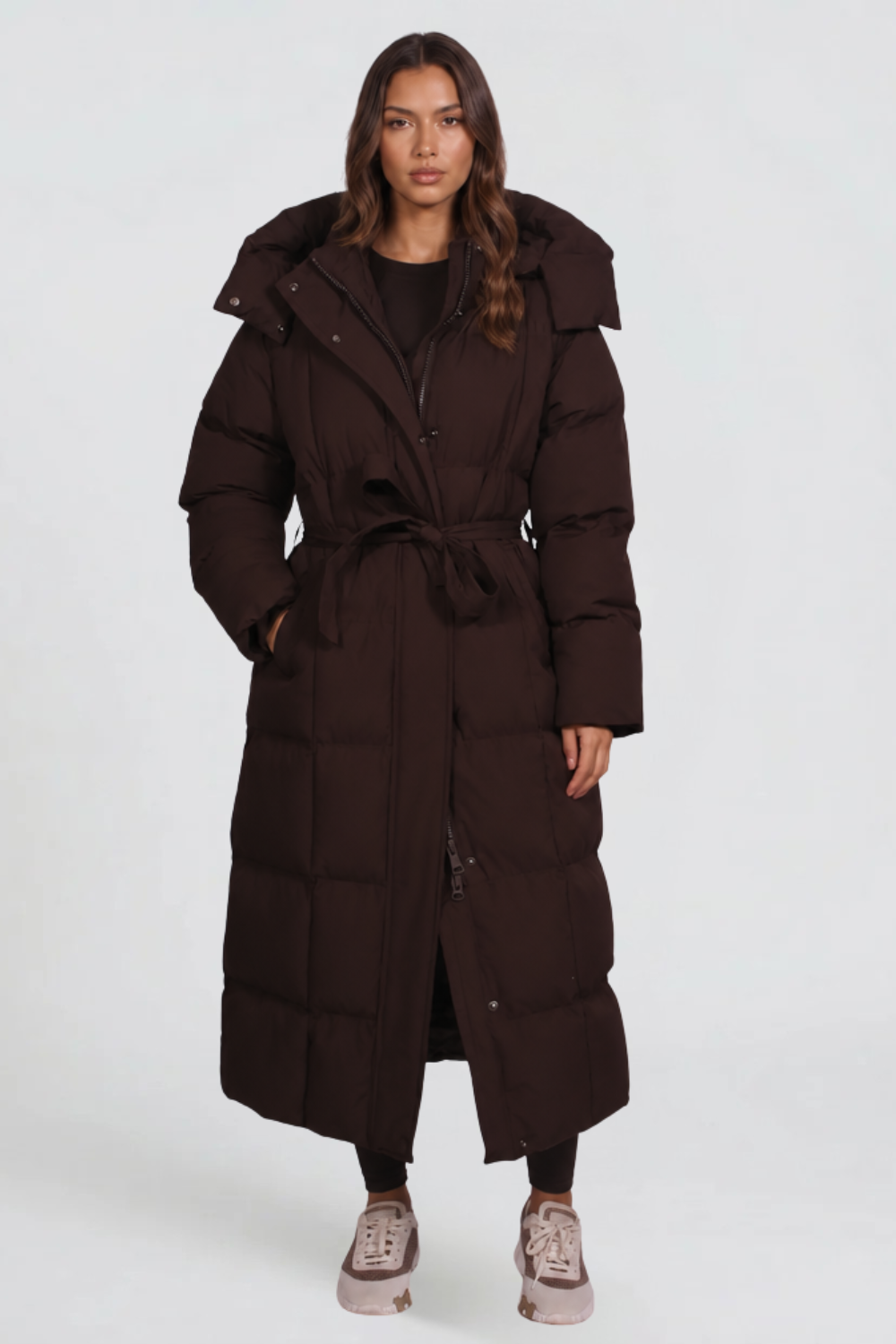 Evelinida | Long Puffer Coat with Hood and Belt