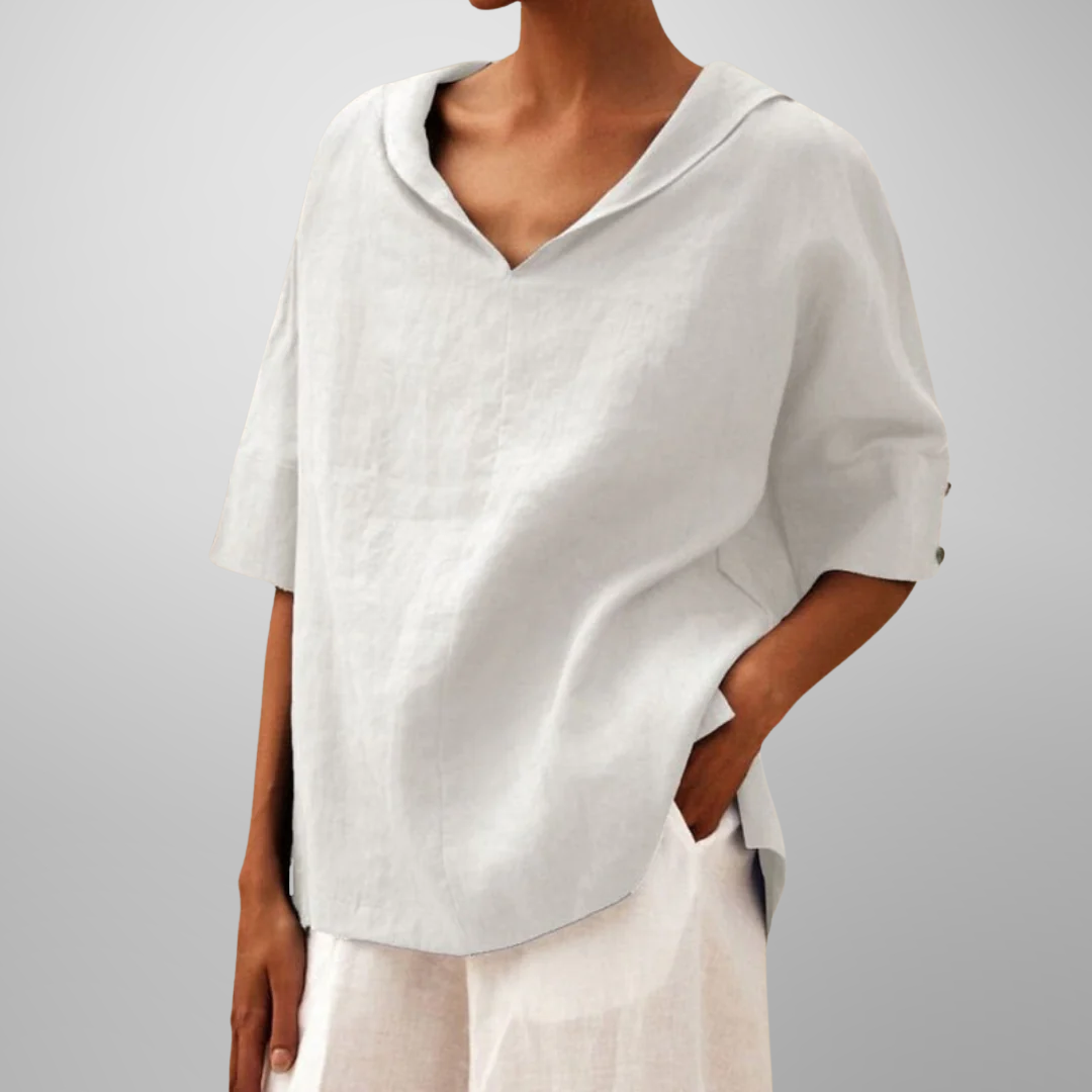 Alissa - Loose Fit V Neck Short Sleeve Blouse