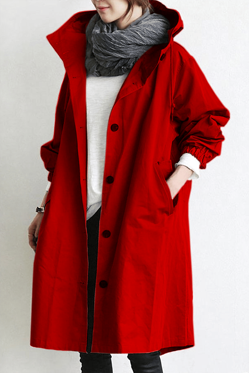 Shauna  | Long Hooded Coat With Button Front