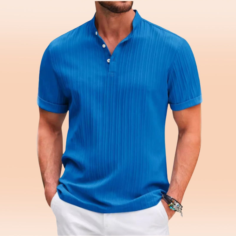 Estevez | Ribbed Short Sleeve Henley Shirt