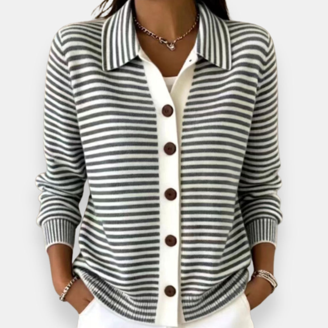 Talaoira | Striped Buttoned Cardigan with Long Sleeves
