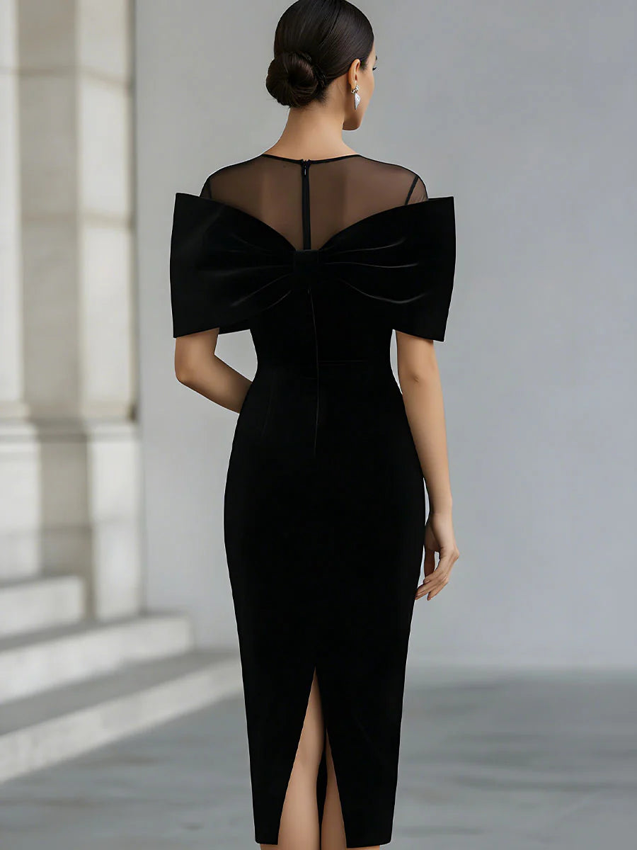 Inkeri | Black Mesh Bow Midi Dress