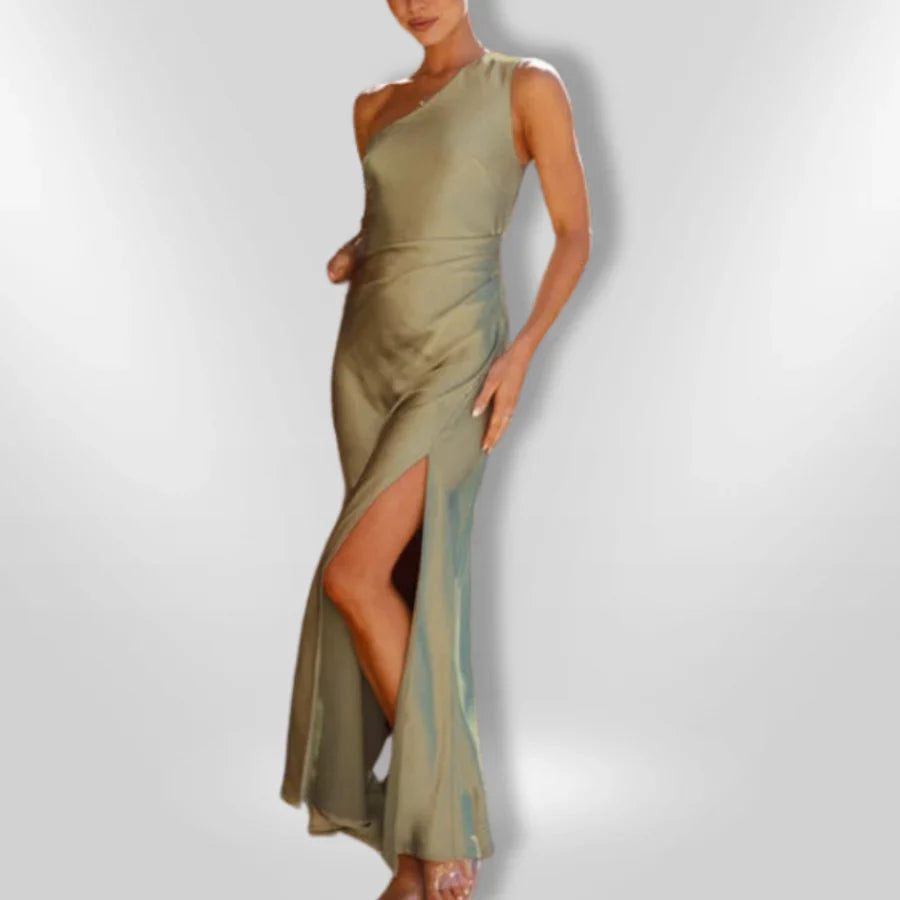 Erminia | Maxi One Shoulder Sage Green Dress
