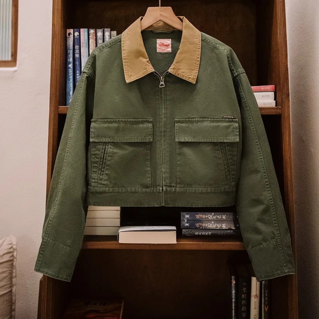 Leonelura | Canvas Jacket with Cord Collar and Patchwork