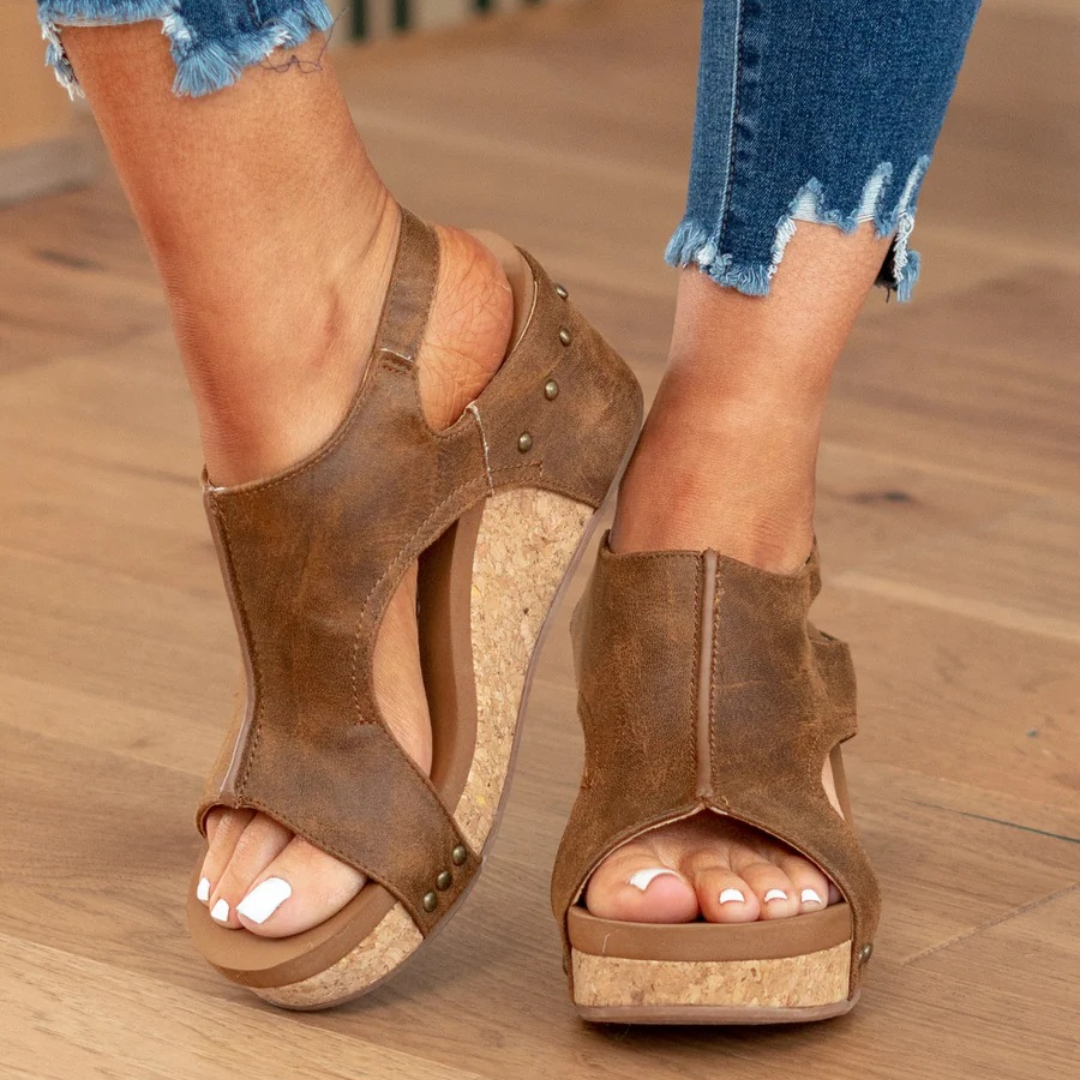 Makrina - Wedge Heel Slingback Open Toe Sandals