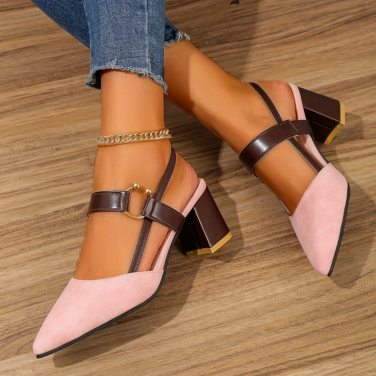 Sheri | Slingback Pointed Toe Block Heel Sandals