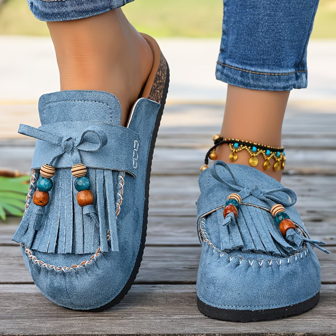 Mehra - Fringe Tassel Slip On Clogs