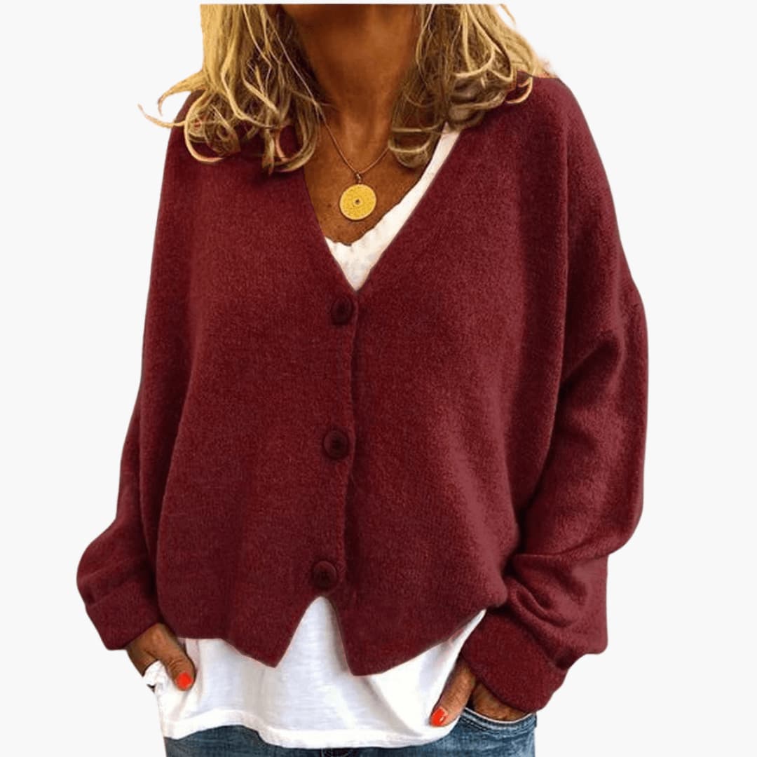 Lucrora | Long Sleeve Knitted Cardigan with Button Front
