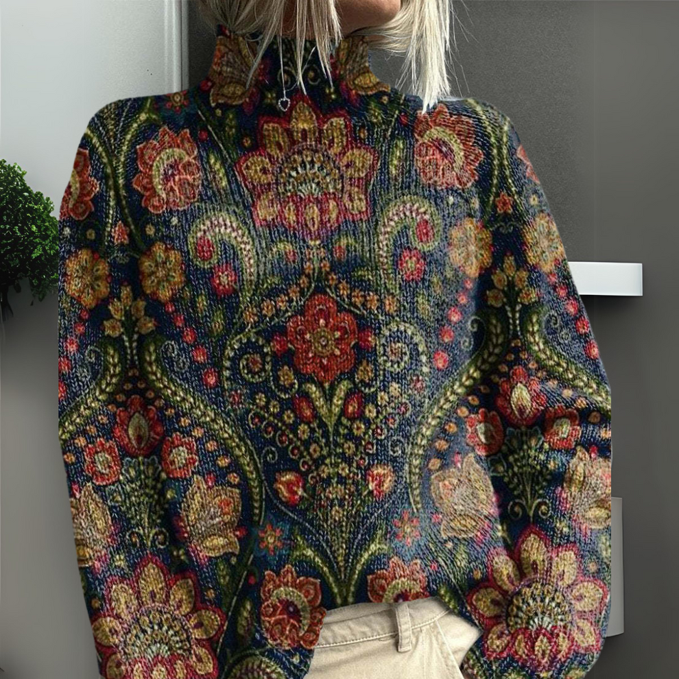 Rasha | Mock Neck Printed Knit Sweater