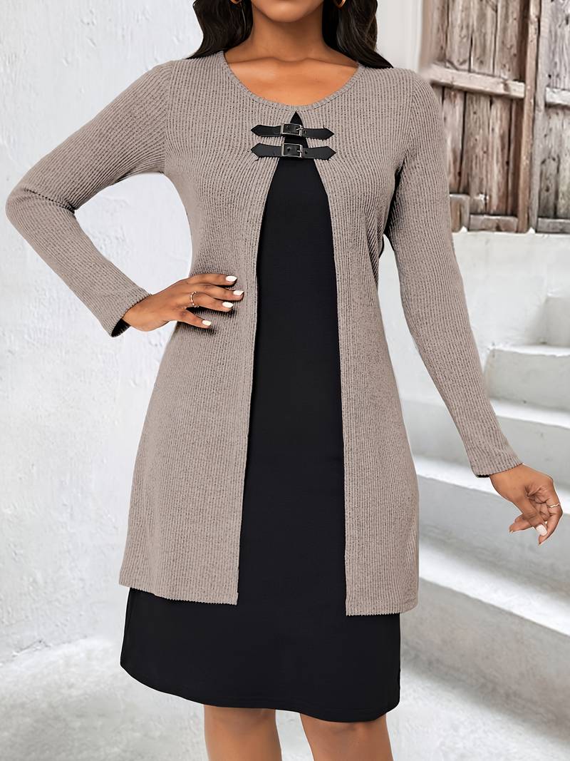 Shirahoshi | Dress Ribbed Long Sleeve Buckle Front