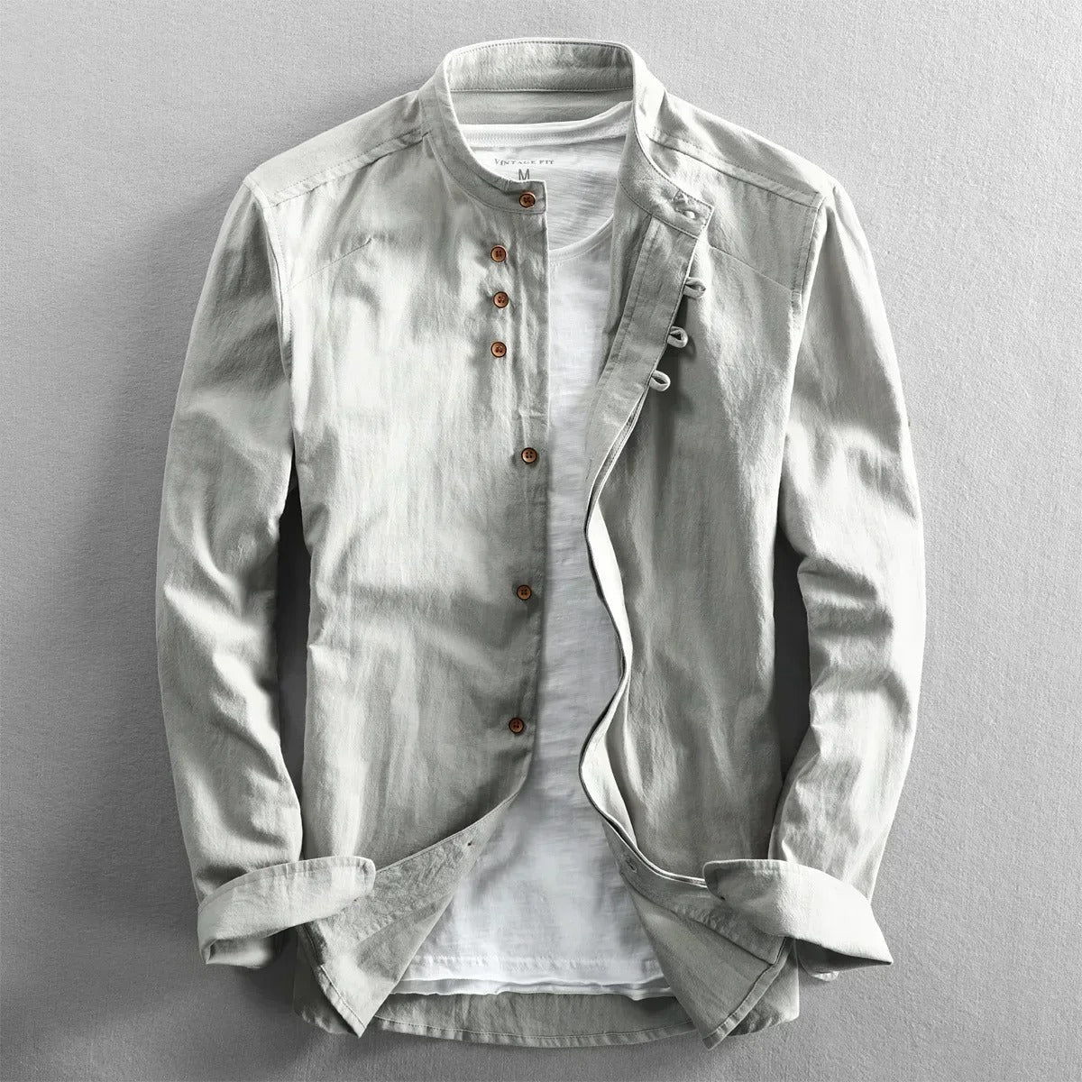 Tevin | Mandarin Collar Long Sleeve Button Shirt