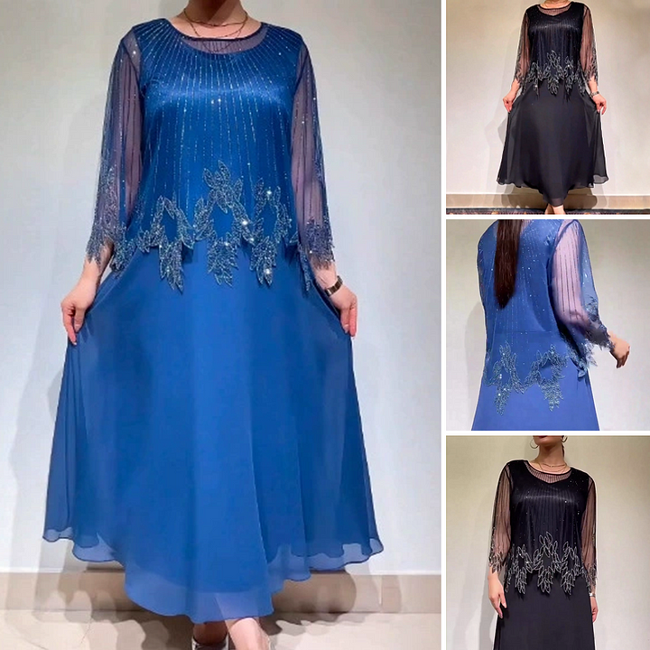 Eiriana | Embellished Mesh Sleeve Midi Dress