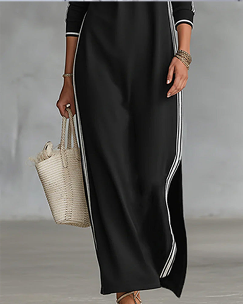 Sirilak | Maxi Dress Contrast Stripe Button Placket