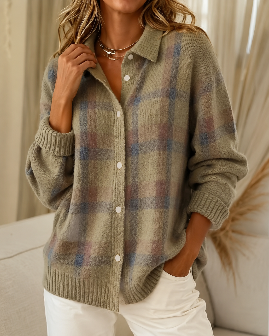 Liselotte | Cardigan With Plaid Pattern and Long Sleeves