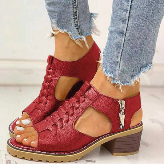Benita | Open Toe Cutout Block Heel Sandals