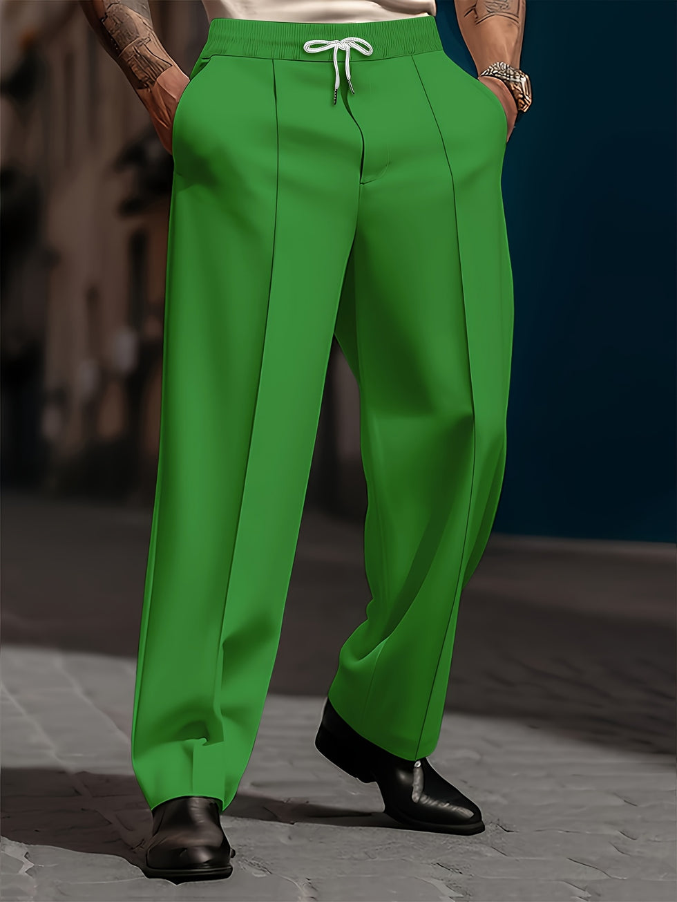 Raimi | Trousers Drawstring Waist Wide Leg Solid Color