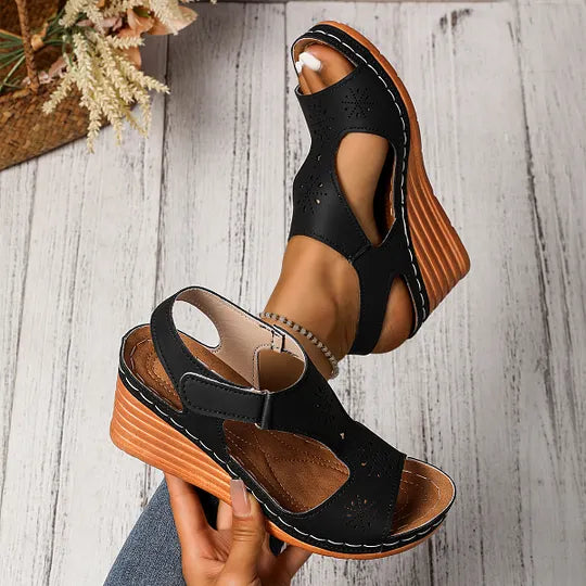 Setia | Wedge Sandals With Floral Cutout Design