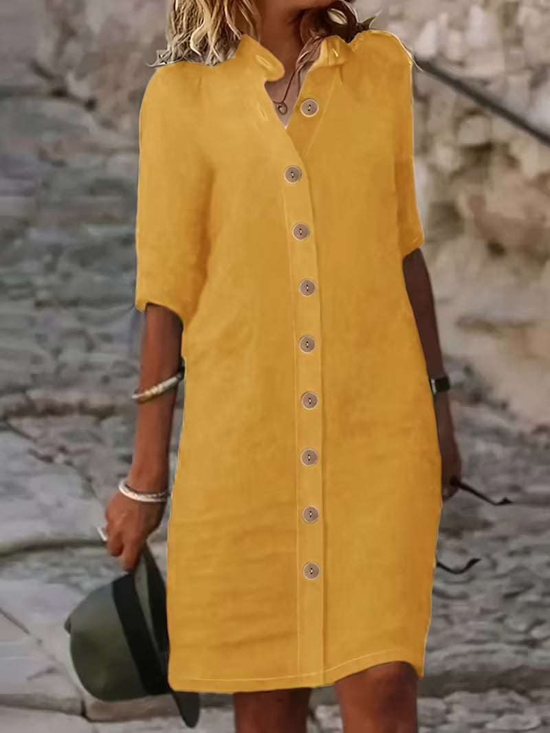 Keiniza | Short Sleeve Collared Button Shirt Dress