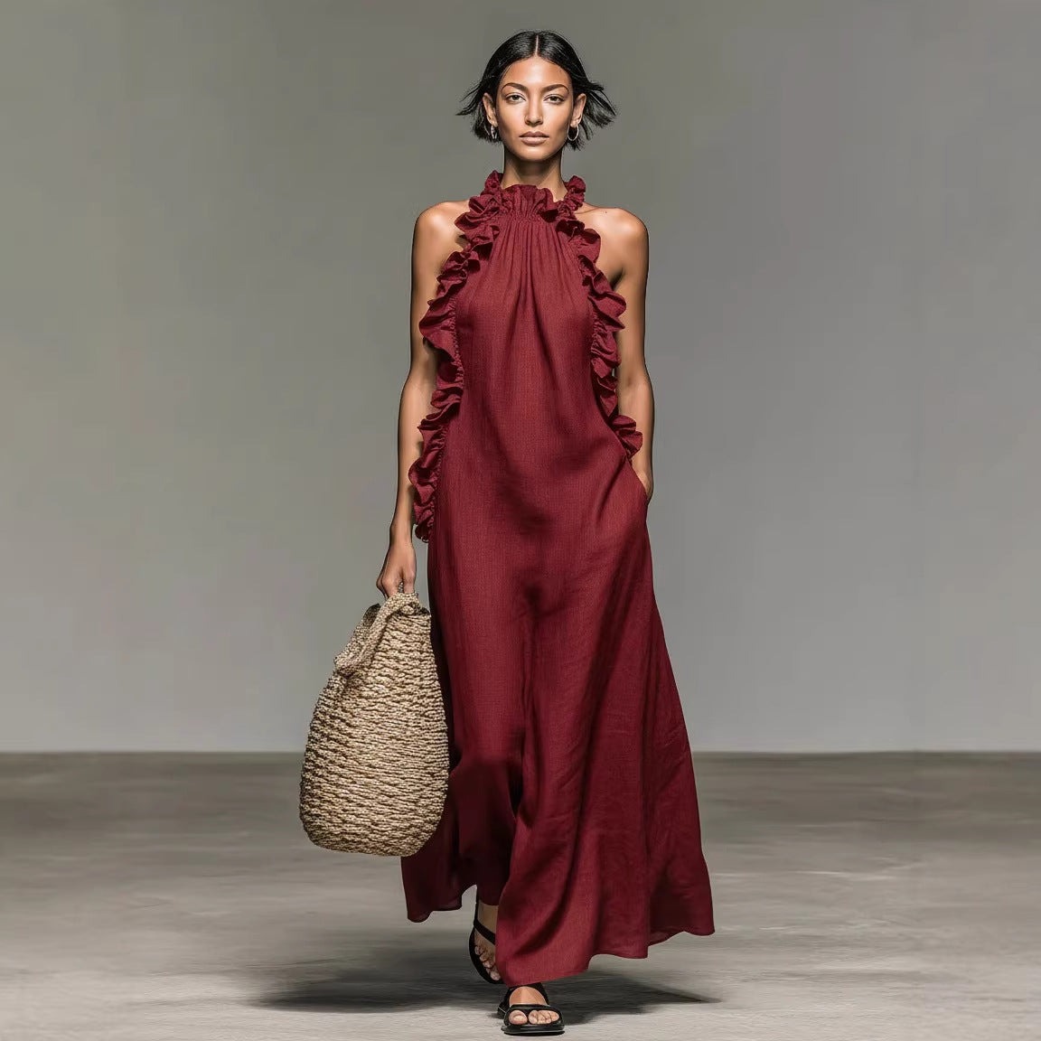 Vasara | Ruffle High Neck Sleeveless Maxi Dress