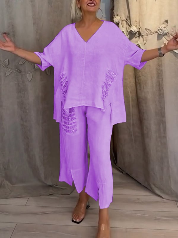 Ebony | V-Neck Loose Fit Pants Set