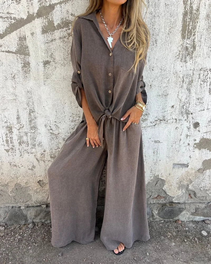 Bogna | Two-Piece Set Tie-Front Shirt Wide-Leg Pants
