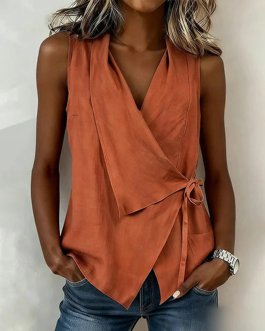 Anily | Sleeveless Wrap Front Tie Tank Top