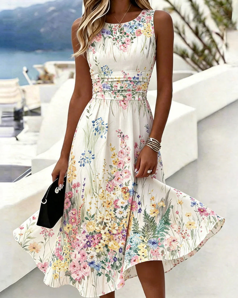 Cristine - Sleeveless Floral Print Midi Dress
