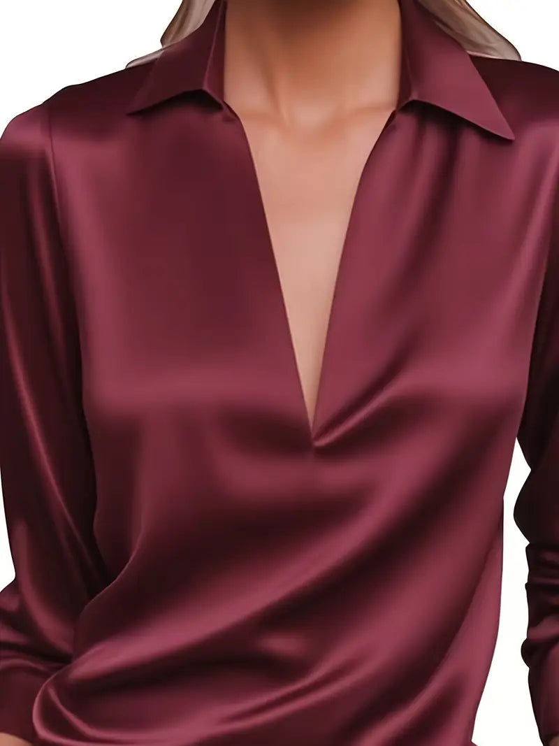 Lianyandra | V-Neck Satin Blouse in Light Pink